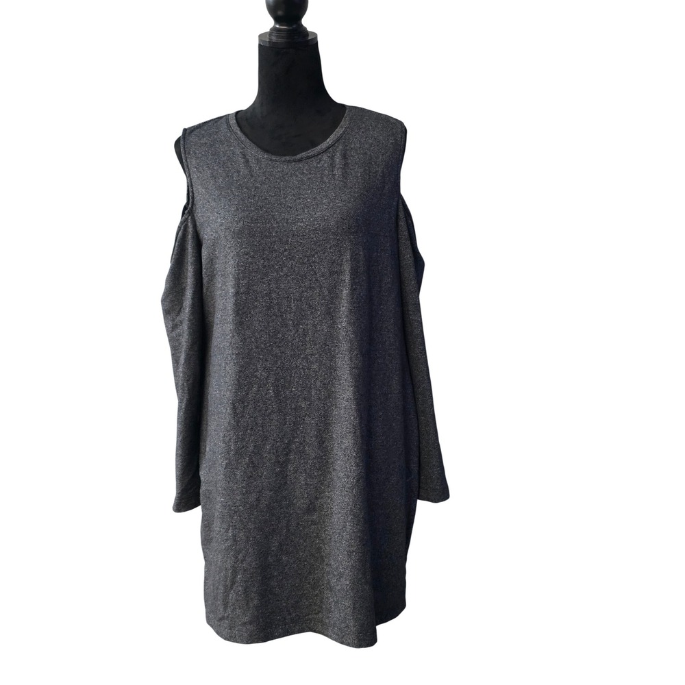 NY & Company Cold Shoulder Long Sleeve Tunic Dress Heather Gray XL #4‎
